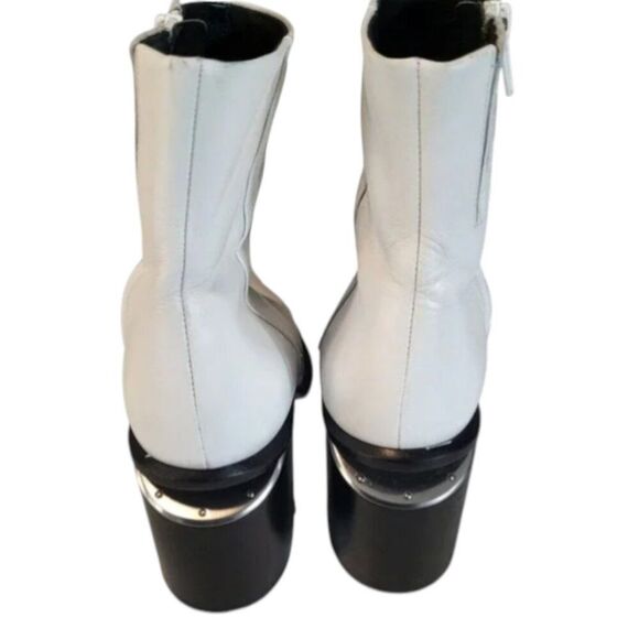 Alexander Wang Size 39.5 / US 9 Anna White Leather Bootie Block Heel with metal - Picture 7 of 16